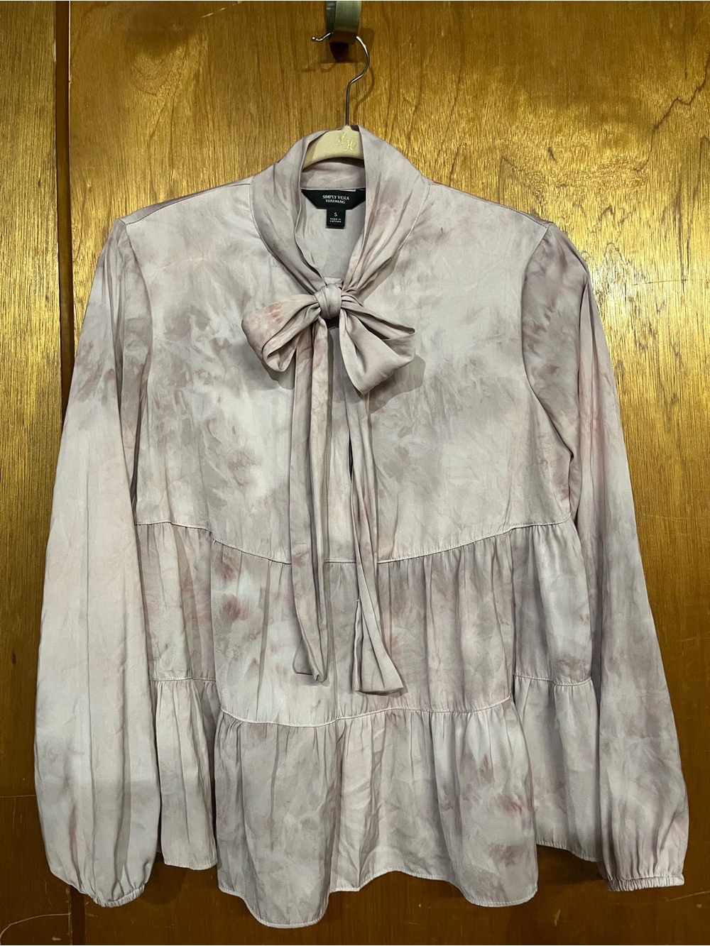 Simply Vera by Vera Wang tie-dye blouse blush pink tie neck small